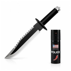 Set cutit tactic de vanatoare si spray paralizant chili, DEPOX®, 39.5 cm, negru Set cutit tactic de vanatoare si spray paralizant chili, DEPOX®, 39.5 cm, negru
