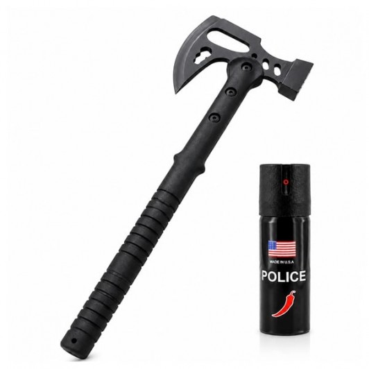 Set topor si spray paralizant chili, DEPOX®, otel inoxidabil, negru, 42 cm/ 60 ml Set topor si spray paralizant chili, DEPOX®, otel inoxidabil, negru, 42 cm/ 60 ml