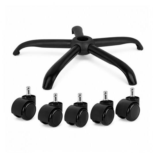 Set baza pentru si role pentru scaun de birou DEPOX®, PVC, 5 bucati, negru, 64 cm Set baza pentru si role pentru scaun de birou DEPOX®, PVC, 5 bucati, negru, 64 cm