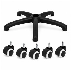 Set baza si role pentru scaun de birou DEPOX®, cauciuc, 5 bucati, negru, 64 cm Set baza si role pentru scaun de birou DEPOX®, cauciuc, 5 bucati, negru, 64 cm