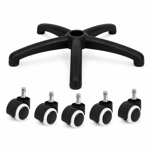Set baza si role pentru scaun de birou DEPOX®, cauciuc, 5 bucati, negru, 64 cm