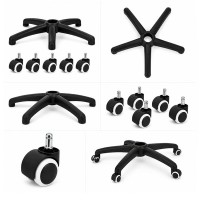 Set baza si role pentru scaun de birou DEPOX®, cauciuc, 5 bucati, negru, 64 cm