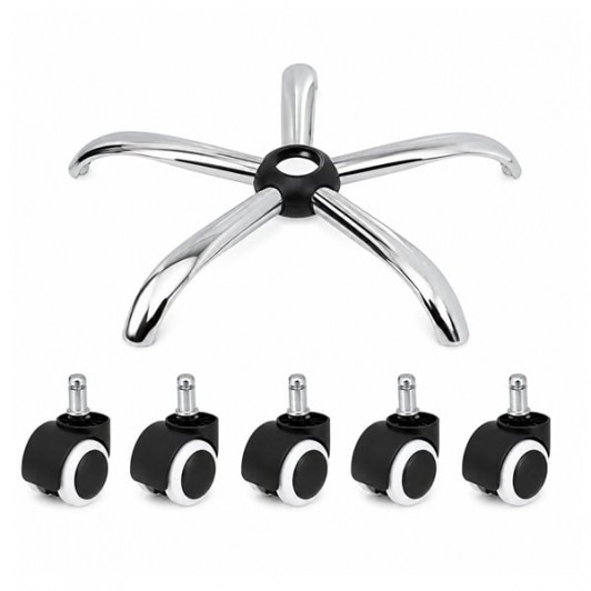 Set bază si roti pentru scaun directorial DEPOX®, metal/pvc, 60 cm, argintiu/negru