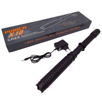 Set baston cu electrosoc extensibil si spray paralizan chili DEPOX®, negru, full metalic, 49 cm /60 ml