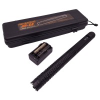 Set baston electrosoc lanterna si spray paralizant chili DEPOX®, metalic, 35 cm/60 ml, negru, cutie inclusa