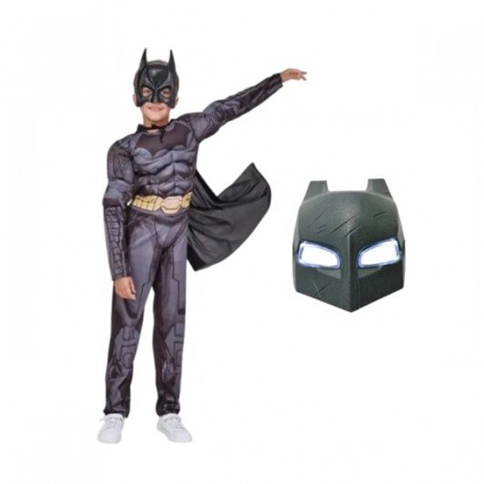 Set costum carnaval cu muschi si masca Batman, PVC cu LED-uri pentru copii DEPOX®, 3-5 ani, gri