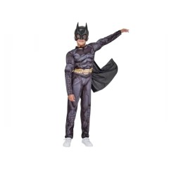 Costum carnaval Batman cu muschi pentru copii, M, 5-7 ani, 110-120 cm, gri, fara masca