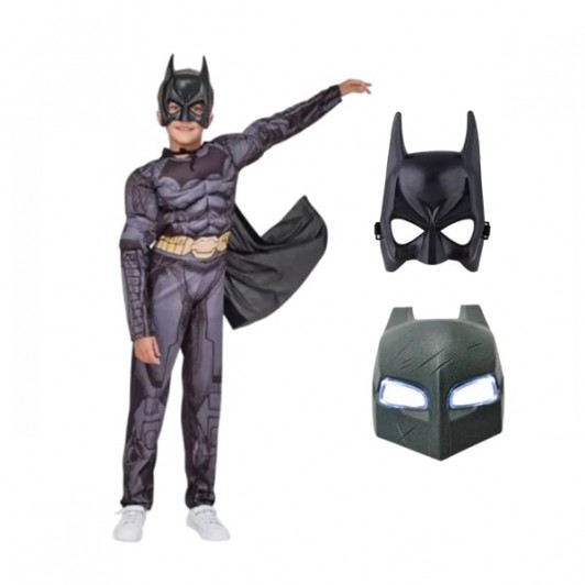 Set costum carnaval cu muschi, masca 22 cm x 15 cm si masca Batman, PVC cu LED-uri pentru copii DEPO Set costum carnaval cu muschi, masca 22 cm x 15 cm si masca Batman, PVC cu LED-uri pentru copii DEPO
