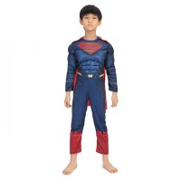 Costum Superman cu Mușchi pentru Copii, Salopetă, Pelerină și Mască, 3-5 Ani, 100-110 cm