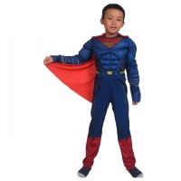 Costum Superman cu Mușchi pentru Copii, Salopetă, Pelerină și Mască, 3-5 Ani, 100-110 cm