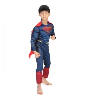 Costum Superman cu Mușchi pentru Copii, Salopetă, Pelerină și Mască, 7-9 Ani, 120-130 cm