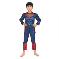 Costum Superman cu Mușchi pentru Copii, Salopetă, Pelerină și Mască, 7-9 Ani, 120-130 cm