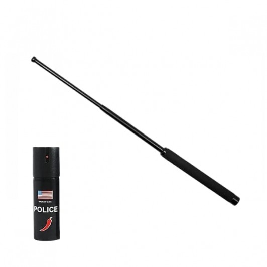 Set baston telescopic pliabil si spray paralizant chili, DEPOX®, 51 cm/ 60 ml, maner antiderapant, n