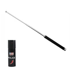 Set baston telescopic pliabil si spray paralizant chili, DEPOX®, 51 cm/ 60 ml, maner antiderapant, a