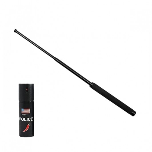 Set baston telescopic pliabil si spray paralizant chili, DEPOX®, 64 cm/ 60 ml, maner antiderapant, n