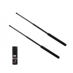 Set bastoane telescopice pliabile si spray paralizant chili, DEPOX®, 64 cm / 60 ml, maner antiderapa