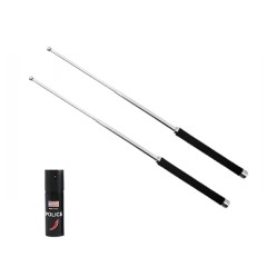 Set doua bastoane telescopice pliabile si spray paralizant chili DEPOX®, 65 cm/ 60 ml , argintiu, hu
