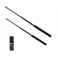 Set doua bastoane telescopice pliabile si spray paralizant chili, DEPOX®, 51 cm/ 64 cm/ 60 ml, maner