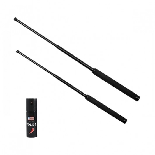 Set doua bastoane telescopice pliabile si spray paralizant chili, DEPOX®, 51 cm/ 64 cm/ 60 ml, maner