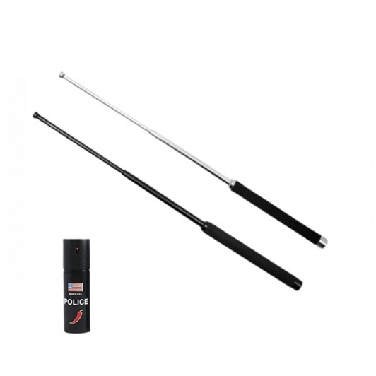 Set doua bastoane telescopice pliabile si spray paralizant chili, DEPOX®, 51 cm / 60 ml, maner antid