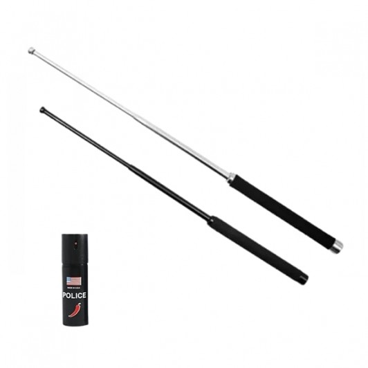 Set doua bastoane telescopice pliabile si spray paralizant chili, DEPOX®, 51 cm/ 64 cm / 60 ml, mane
