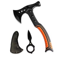 Set topor multifunctional camping cu ciocan, cutit de aruncat si spray autoaparare chili DEPOX®, ote