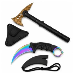 Set topor survivor si cutit karambit, Rainbow Star, DEPOX®, 39 cm/18.5 cm, multicolor