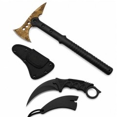 Set topor survivor si cutit karambit Night, DEPOX®, 19 cm/39 cm, negru