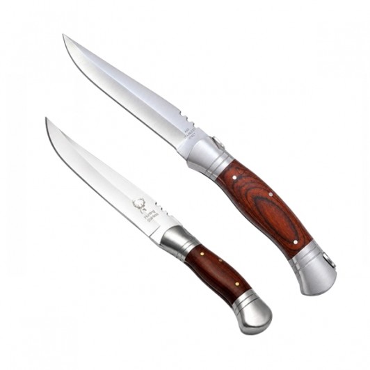 Set 2 Cuțite Pliabile Outdoor, Oțel Inoxidabil DEPOX®,maner lemn, 37 cm/28,5 cm, maro