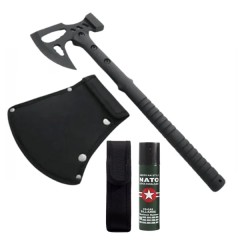 Set topor si spray paralizant autoaparare DEPOX®, otel inoxidabil, negru, 42 cm/120 ml, teaca inclus