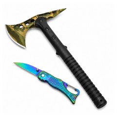 Set topor si cutit pliabil sirena DEPOX®, otel inoxidabil, 40 cm/15 cm, teaca inclusa, multicolor