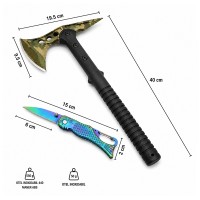 Set topor si cutit pliabil sirena DEPOX®, otel inoxidabil, 40 cm/15 cm, teaca inclusa, multicolor