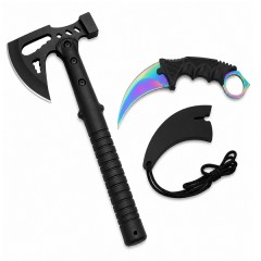 Set topor otel inoxidabil si Cutit-Karambit, Rainbow Star DEPOX®, negru/multicolor, 42 cm/18.5 cm, t