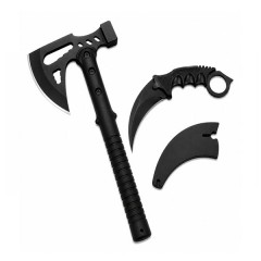 Set topor si cutit karambit de vanatoare DEPOX®, otel inoxidabil, negru, 42 cm/18.5 cm, teaca inclus