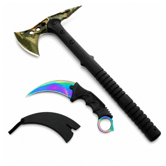 Set topor si cutit karambit DEPOX®, otel inoxidabil, multicolor, 40 cm/18.5 cm, teaca inclusa Set topor si cutit karambit DEPOX®, otel inoxidabil, multicolor, 40 cm/18.5 cm, teaca inclusa