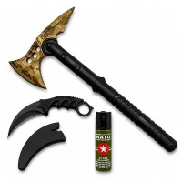 Set topor Survivor, spray paralizant si cutit karambit DEPOX®, 39 cm/60 ml/18.5 cm, husa inclusa