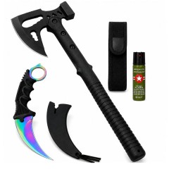 Set topor multifuncțional, cuțit Karambit și spray autoaparare DEPOX®, 42 cm/60 ml/19 cm, husa inclu