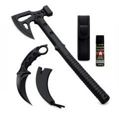 Set topor multifuncțional, cuțit karambit Night și spray autoapărare DEPOX®, otel inoxidabil, negru, Set topor multifuncțional, cuțit karambit Night și spray autoapărare DEPOX®, otel inoxidabil, negru,