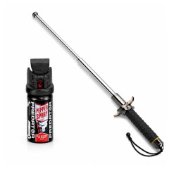 Set baston telescopic cu ciocan si spray cu piper, husa inclusa, 24-67 cm/50 ml Set baston telescopic cu ciocan si spray cu piper, husa inclusa, 24-67 cm/50 ml