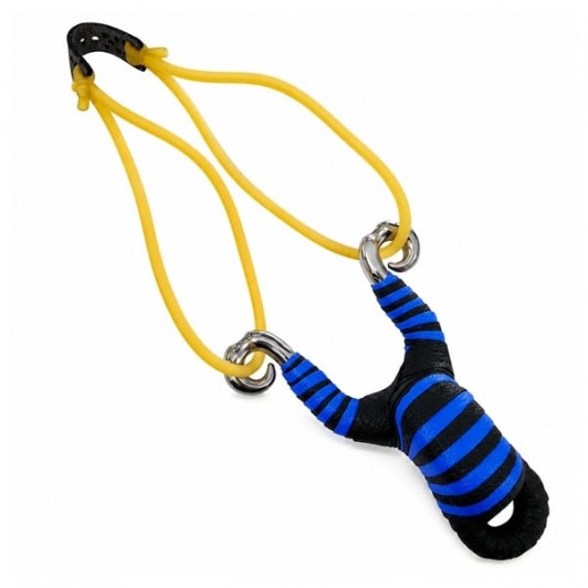 Praștie din aliaj cu benzi elastice DEPOX®, mâner ergonomic, 13 cm, albastru