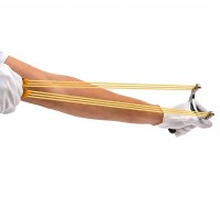 Praștie metalică DEPOX®, maner camuflaj, benzi elastice, 14.5 cm