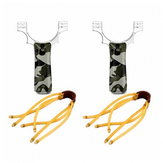 Set doua prastii metalice DEPOX®, maner camuflaj, benzi elastice, 14.5 cm