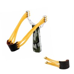 Set praștie metalică si banda elastica de rezerva DEPOX®, maner camuflaj, 14.5 cm