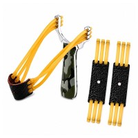 Set praștie metalică si doua benzi elastice de rezerva DEPOX®, maner camuflaj, 14.5 cm