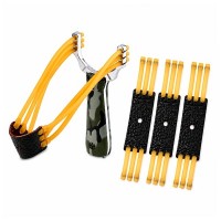 Set praștie metalică si trei benzi elastice de rezerva DEPOX®, maner camuflaj, 14.5 cm