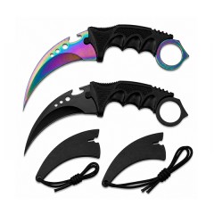 Set doua cutite karambit vanatoare DEPOX®, lamă fixă, oțel inoxidabil 420, negru/multicolor, 19 cm Set doua cutite karambit vanatoare DEPOX®, lamă fixă, oțel inoxidabil 420, negru/multicolor, 19 cm
