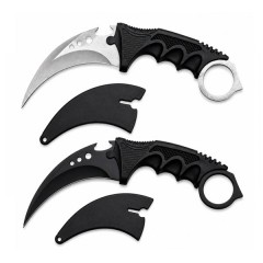 Set doua cutite karambit vanatoare DEPOX®, lamă fixă, oțel inoxidabil 420, negru/gri, 19 cm Set doua cutite karambit vanatoare DEPOX®, lamă fixă, oțel inoxidabil 420, negru/gri, 19 cm