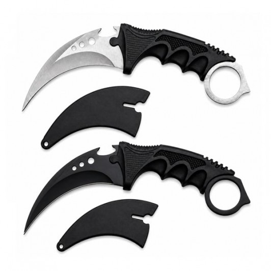 Set doua cutite karambit vanatoare DEPOX®, lamă fixă, oțel inoxidabil 420, negru/gri, 19 cm