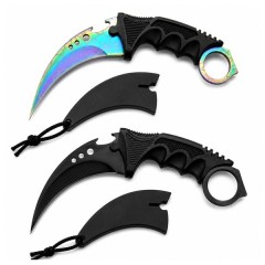 Set doua cutite karambit vanatoare DEPOX®, lamă fixă, oțel inoxidabil 420, negru/rainbow, 19 cm Set doua cutite karambit vanatoare DEPOX®, lamă fixă, oțel inoxidabil 420, negru/rainbow, 19 cm