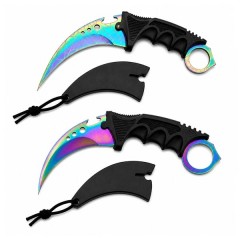 Set doua cutite karambit vanatoare DEPOX®, lamă fixă, oțel inoxidabil 420, multicolor, 19 cm Set doua cutite karambit vanatoare DEPOX®, lamă fixă, oțel inoxidabil 420, multicolor, 19 cm